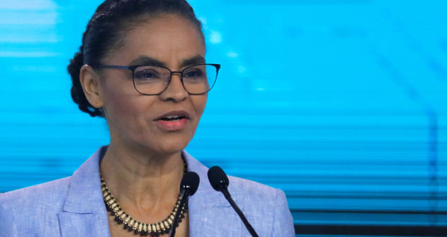 Marina Silva em debate durante campanha eleitoral à Presidência em 2018