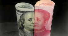 Notas de dólar e iuan EUA China