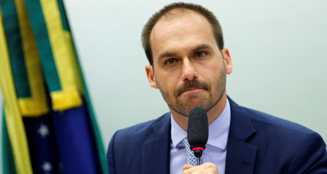 Eduardo Bolsonaro durante reunião da Comissão de Relações Exteriores da Câmara dos Deputados