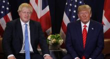 Primeiro-ministro do Reino Unido, Boris Johnson, ao lado do presidente dos EUA, Donald Trump