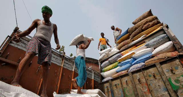 Sacas de açúcar em Calcutá,India