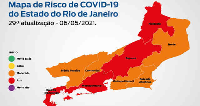 Mapa de risco da Covid-19 no Rio de Janeiro