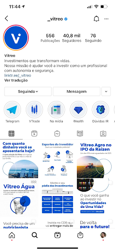 Print do perfil da Vitreo no Instagram