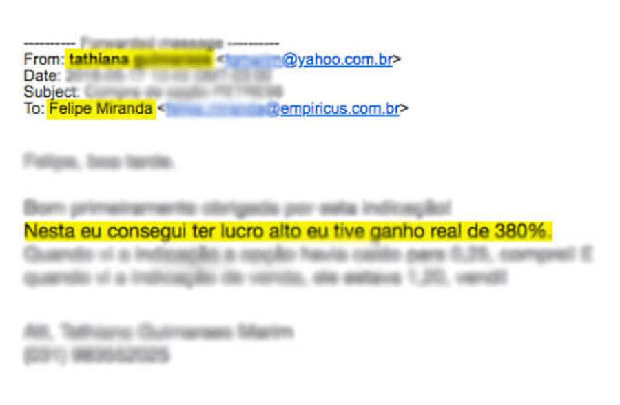 Print de email com depoimento positivo