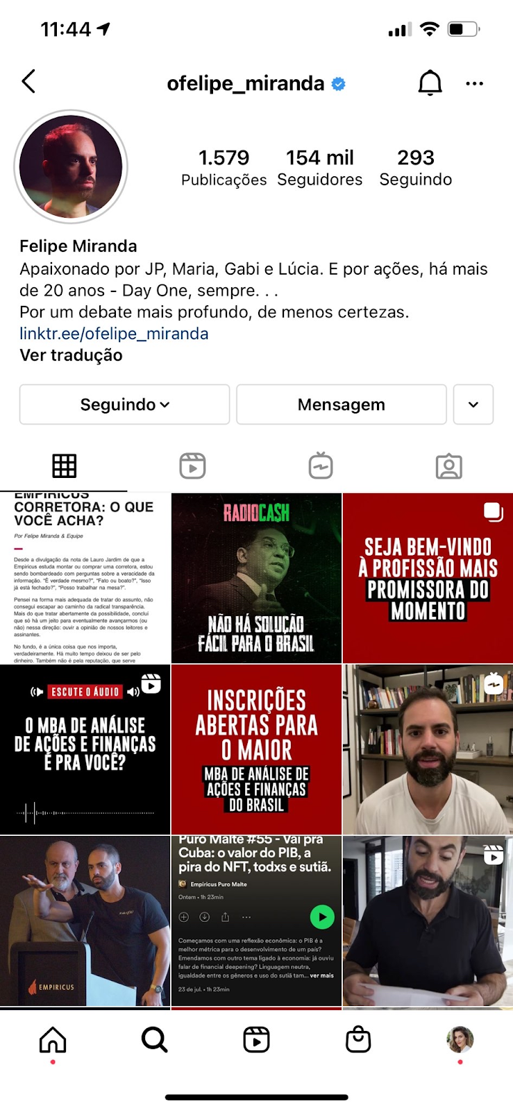 Print do perfil de Felipe Miranda no Instagram