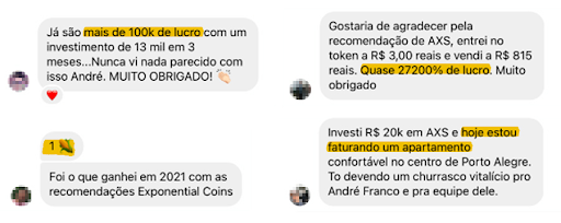 Depoimentos sobre ganhos