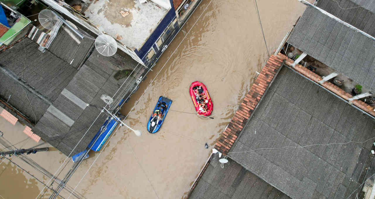 Vista aérea de área inundada de Itabuna, na Bahia