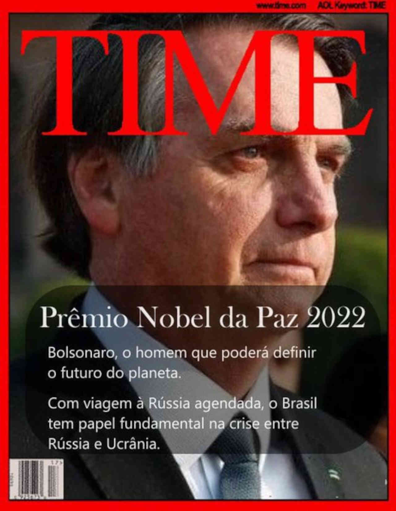 Capa fake de Bolsonaro como candidato ao Nobel da Paz por impedir invasão da Ucrânia