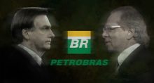 Jair Bolsonaro e Paulo Guedes frente a frente com logo Petrobras