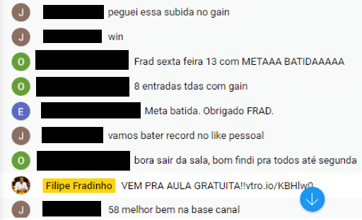 Comentários Youtube trader Fradinho