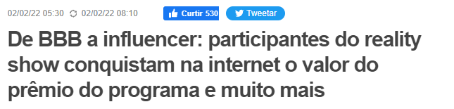 De BBB a influencer: participantes do reality show conquistam na internet o valor do prêmio do programa e muito mais