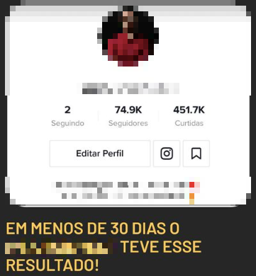 Imagem mostra resultado de 75 mil seguidores em 30 dias usando a Fórmula Viral