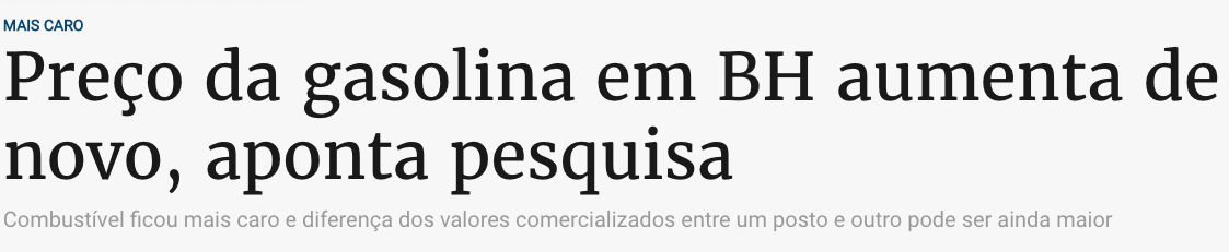 Preço da gasolina em BH aumenta de novo, aponta pesquisa