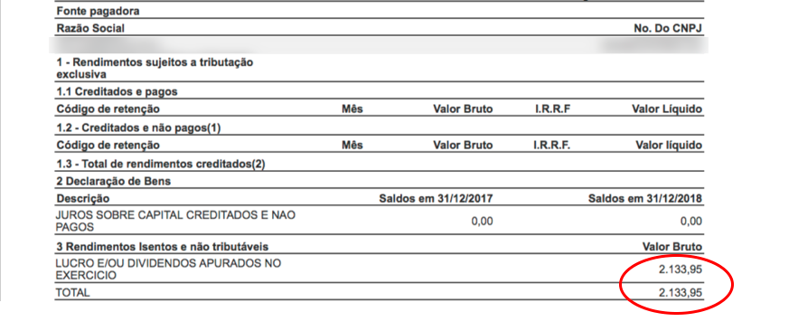 Print mostra pagamento de R$ xxx em dividendos