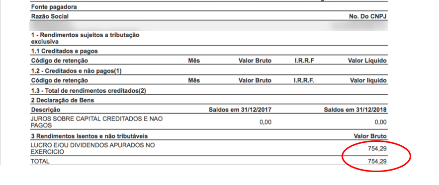 Print mostra pagamento de R$ xxx em dividendos