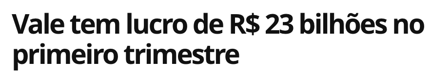 Vale tem lucro de R$ 23 bilhões no primeiro trimestre