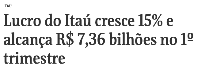 Lucro do Itaú cresce 15% e alcança R$ 7,36 bilhões no 1o trimestre