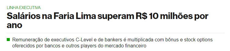 Salários na Faria Lima superam R$ 10 milhões por ano.