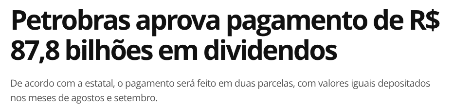 Petrobras aprova pagamento de R$ 87,8 bilhões em dividendos