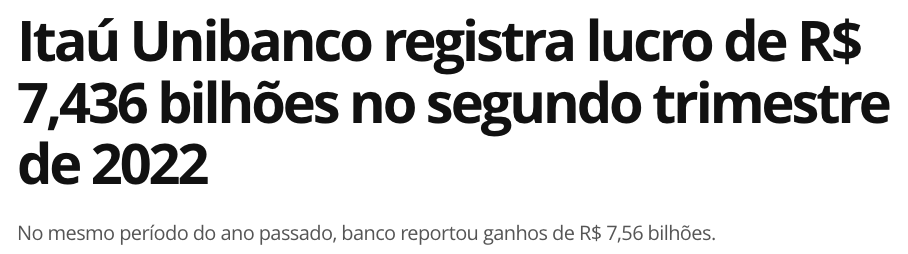 Itaú Unibanco registra lucro de R$ 7,436 bilhões no segundo trimestre de 2022