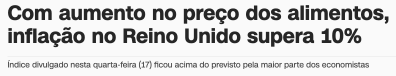 Com aumento no preço dos alimentos, inflação no Reino Unido supera 10%