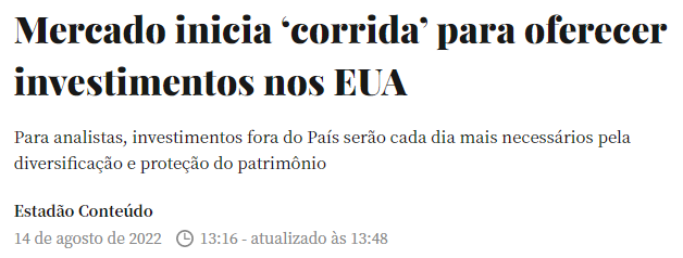 Mercado inicia 'corrida' para oferecer investimentos nos EUA.