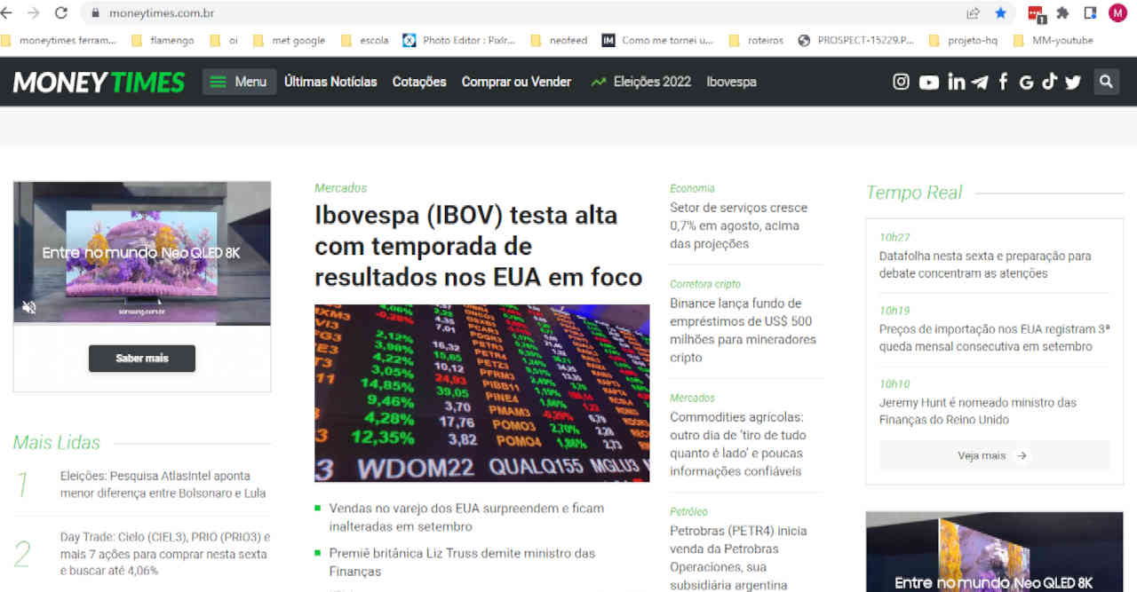 Money Times homepage prêmio Os + Admirados da Imprensa de Economia, Negócios e Finanças