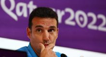 Técnico da seleção da Argentina, Lionel Scaloni, durante entrevista coletiva em Doha