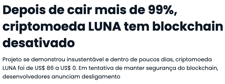 Depois de cair mais de 99%, criptomoeda LUNA tem blockchain desativado