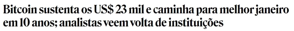 Bitcoin caminha para melhor janeiro em 10 anos