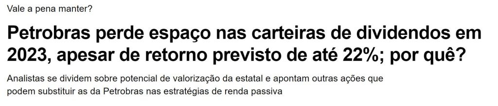 petrobras perde espaço carteira de dividendos