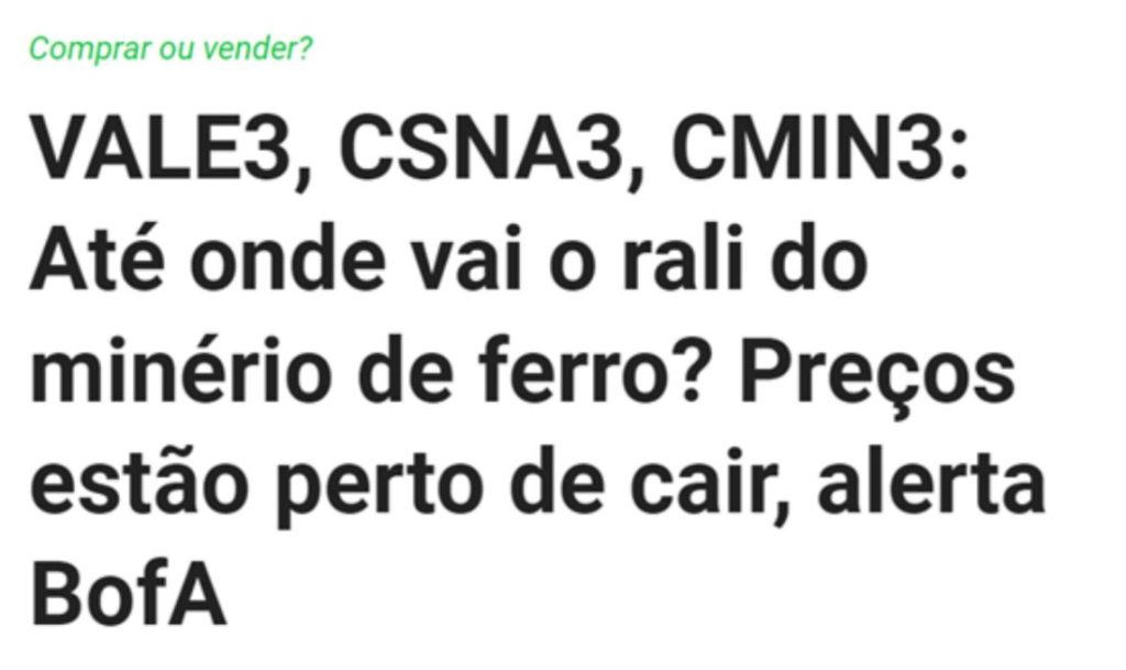 manchete money times minério de ferro vale vale3