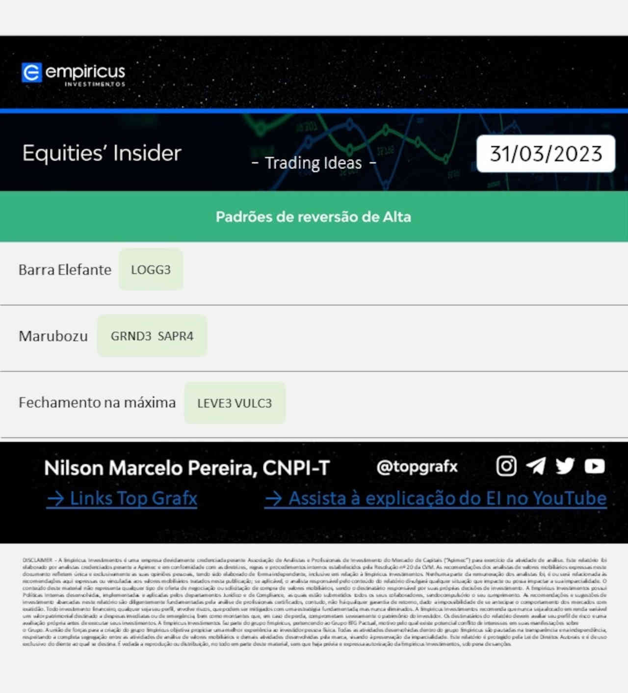 ibovespa hoje ações melhores comprar vender negociar day trade trader swing trading 31 março 2023 long short empiricus