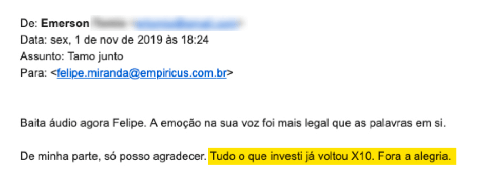 Depoimento de assinante que ganhou dinheiro com ações: "tudo que investi já voltou x10"