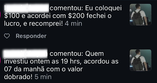 Comentário deixado por investidor no perfil de Valter Rebelo. Fonte: Instagram. 